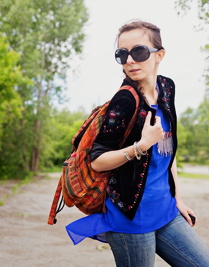 Embroidered-backpack-velvet-jacket