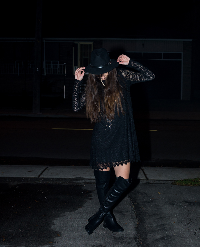 Black-Lace-Dress-Over-The-Knee-Boots-Fedora